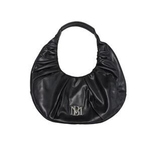 Badgley Mischka Pleated Shoulder Bag Hobo Purse Vegan Leather Black Half Moon
